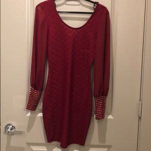 Burgundy Mini dress with stoned details on sleeve